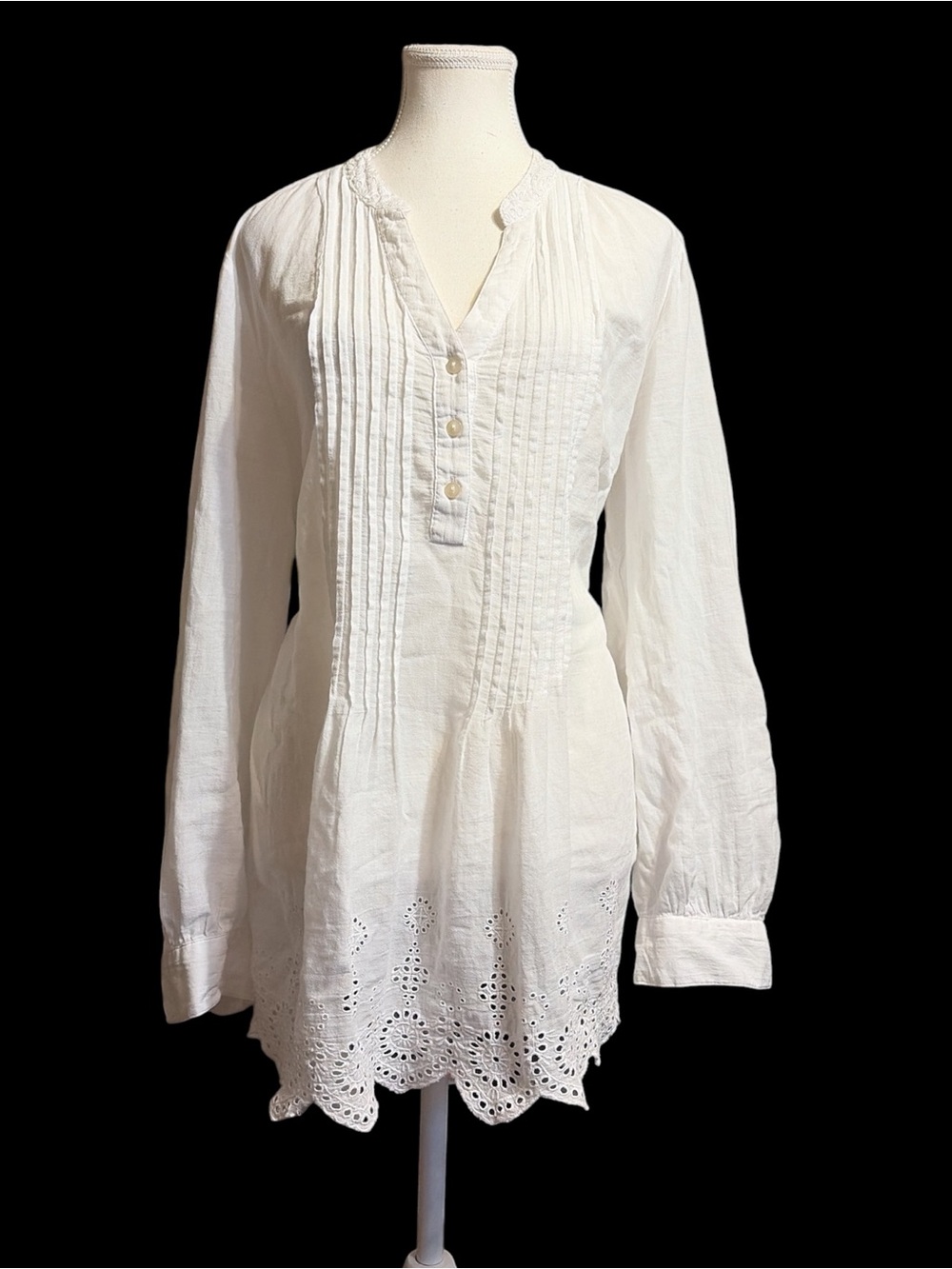 Style & Co. White Eyelet Pintuck Tunic